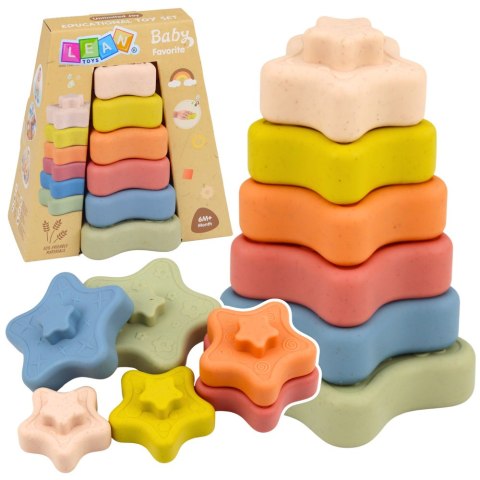 Piramidka Sensoryczna Gwiazdki Miękkie Klocki Układanka Kolorowa 6el.