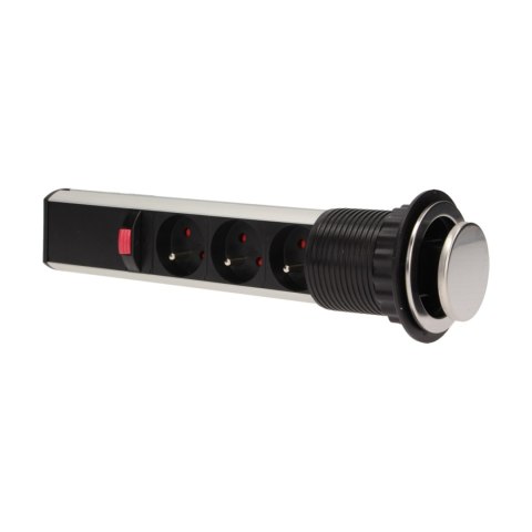 Gniazdo meblowe ?6cm wysuwane z blatu z blokadą i przewodem 1,8m, 3x2P+Z, INOX