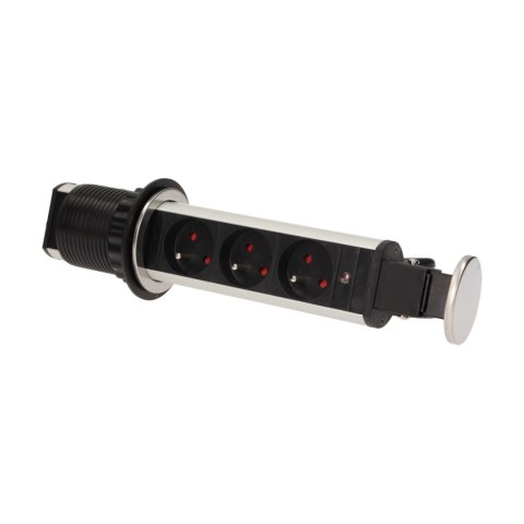 Gniazdo meblowe ?6cm wysuwane z blatu z blokadą i przewodem 1,8m, 3x2P+Z, INOX