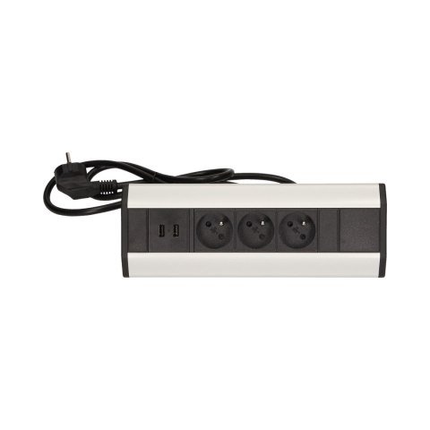 Gniazdo meblowe z ładowarką USB i przewodem 1,8m, 3x2P+Z, 2xUSB
