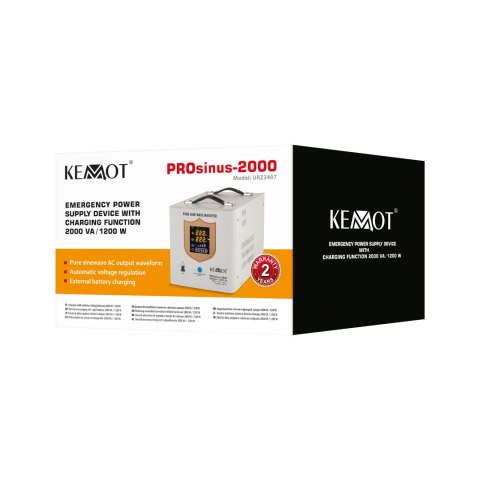 Zasilacz awaryjny KEMOT PROsinus-2000 przetwornica z czystym przebiegiem sinusoidalnym i funkcją ładowania 12V 230V 2000VA/120