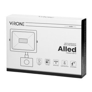 ALLED 50W Naświetlacz LED z PIR, 4000lm, IP44, 4000K, Alu+szkło