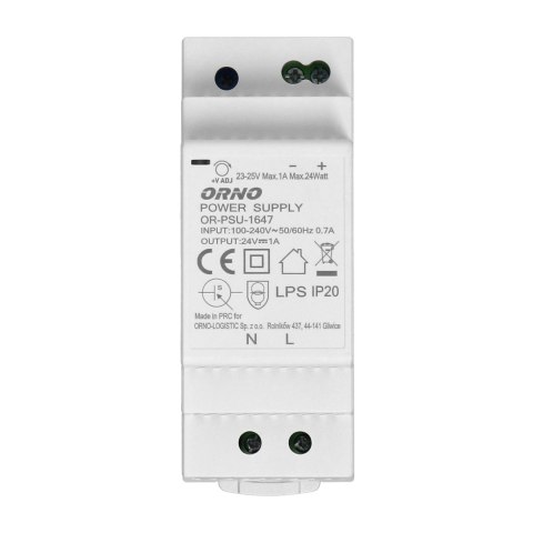 Zasilacz na szynę DIN 24VDC, 1A, 24W, szerokość 2 moduły