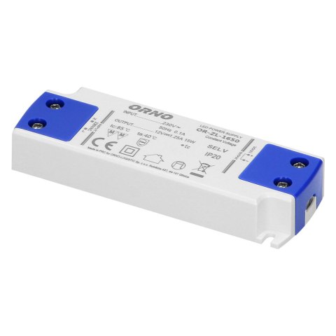 Zasilacz płaski do LED 12VDC 15W, IP20 , wysokość 16,5mm