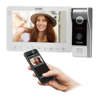 Zestaw wideo domofonowy, bezsłuchawkowy, kolor, LCD 7", menu OSD, WI-FI + APP na telefon, sterowanie bramą, biały, VIFAR