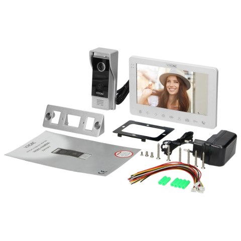 Zestaw wideo domofonowy, bezsłuchawkowy, kolor, LCD 7", menu OSD, WI-FI + APP na telefon, sterowanie bramą, biały, VIFAR