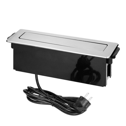 Gniazdo meblowe wysuwane z blatu z płaskim frezowanym rantem, ładowarką USB i przewodem 2m, 3 gniazda typ F, 2 x USB (Typ A + C 