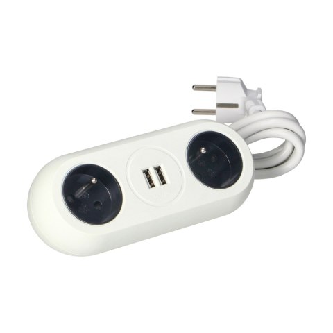 Gniazdo meblowe z uchwytem montażowym, ładowarką USB, 2 gniazda 2P+Z, 2xUSB, przewód 3x1,0mm? - 1,5m, białe