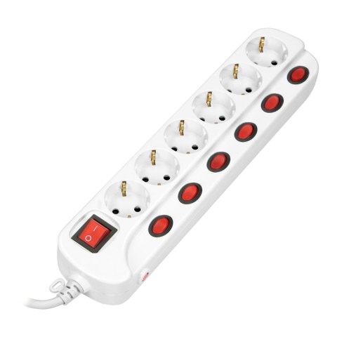 Listwa zasilająca "Multiswitch", 6 gniazd 2P+Z (schuko), kabel 3x1,5mm?, długość 1,5m, z wyłącznikami podświetlanymi: głównym dw