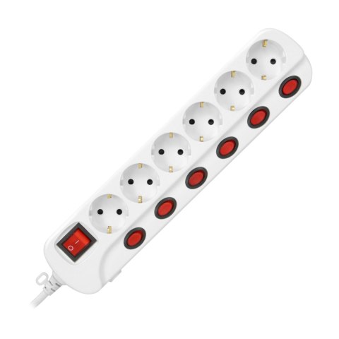 Listwa zasilająca "Multiswitch", 6 gniazd 2P+Z (schuko), kabel 3x1,5mm?, długość 1,5m, z wyłącznikami podświetlanymi: głównym dw