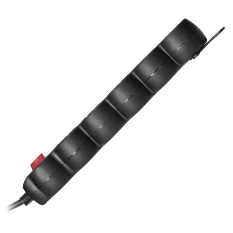 Przedłużacz 5-krotny 2P+Z, z wyłącznikiem, 3m H05VV-F 3x1,0mm?, Imax=10A, płaska wtyczka, czarny