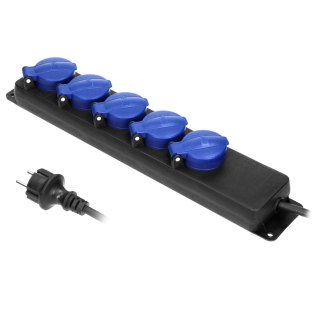 Przedłużacz warsztatowy bryzgoszczelny IP44, 5 gniazd 2P+Z (Schuko) IP44, przewód gumowy, H05RR-F 3x1,5mm?, długość 5m
