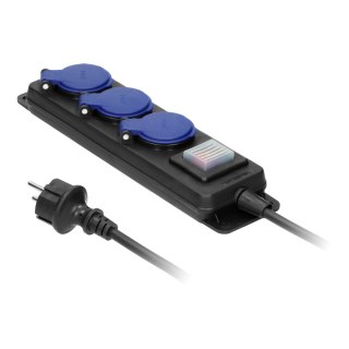 Przedłużacz warsztatowy bryzgoszczelny z wyłącznikiem IP44, 3 gniazda 2P+Z IP44, przewód gumowy, H05RR-F 3x1,5mm?, długość 3m