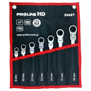 35497 Klucze oczkowo-płaskie, grzechotka przegub, 7sztuk (8-19mm), CV, Proline HD