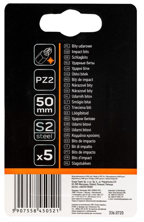 Bity udarowe S2, 50 mm, PZ2 - 5 szt.
