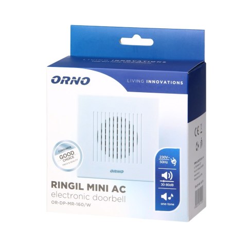 Dzwonek przewodowy elektroniczny jednotonowy RINGIL MINI AC, 230V, biały