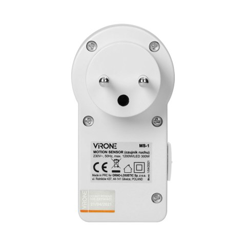 Gniazdkowy czujnik ruchu 120° IP20, 280W