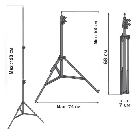 Statyw Maclean, do lampy pierścieniowej, LED 12", max. wysokość 200cm, max. obciążenie 3kg, MC-163