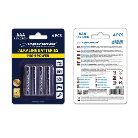 EZB102 Esperanza baterie alkaliczne aaa 4szt blister
