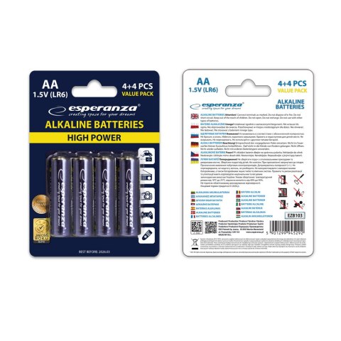 EZB103 Esperanza baterie alkaliczne aa 8szt blister