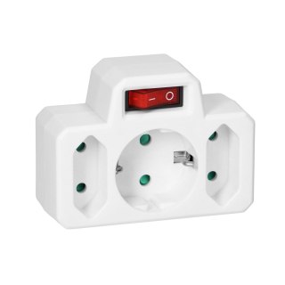 Rozgałęźnik 1x2P+Z (Schuko), 2x2P/II z włącznikiem, biały