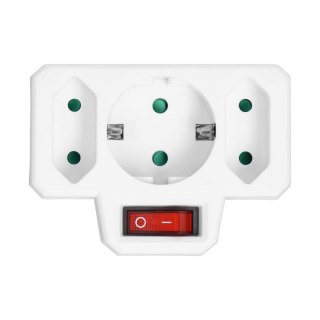 Rozgałęźnik 1x2P+Z (Schuko), 2x2P/II z włącznikiem, biały