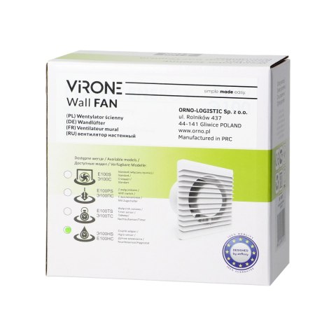 Wentylator łazienkowy 100mm, natynkowy z czujnikiem wilgoci i wyłącznikiem czasowym