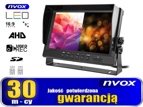 Monitor samochodowy lcd 9cali cali ahd 4pin z funkcją rejestratora 12v 24v