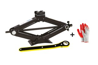Podnośnik trapezowy 2t 2000 kg z kluczem grzechotką + rękawiczki robocze amio-02479