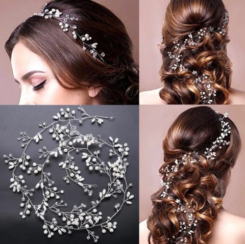 AG264B Ślubna gałązka diadem tiara 50cm