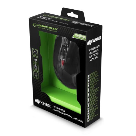 EGM205R Mysz przewodowa dla graczy 6D optyczna USB MX205 Fighter czerwona