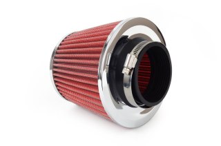 Filtr powietrza stożkowy uniwersalny czerwony/chrom + 3 adaptery amio-01282