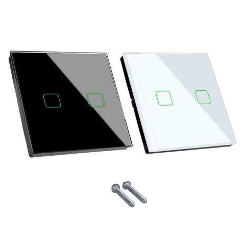 Dotykowy włącznik światła Maclean, podwójny, SMART, Tuya APP, szklany, czarny z kwadratowym podśw. przycisku, 86x86mm, MCE717B