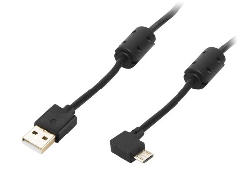 66-090# Przyłącze usb a - micro b 1,0m kątowe czarne gold blister