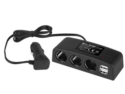 96-880# Rozgałęźnik zapalniczki samochodowej 1xwtyk/3xgniazdo+2xusb cs-43 kabel