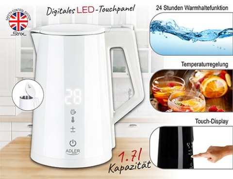 AD 1345 white Czajnik metalowy led z regulacją temperatury 1,7l strix