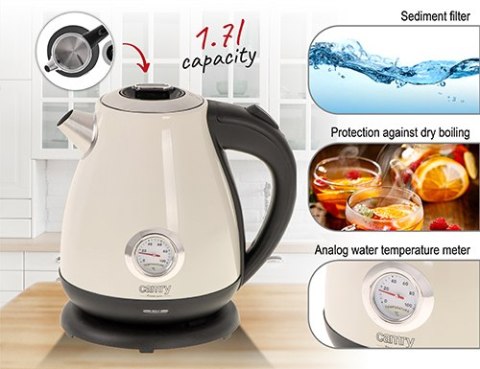 CR 1344 creme Czajnik metalowy z termometrem 1,7l