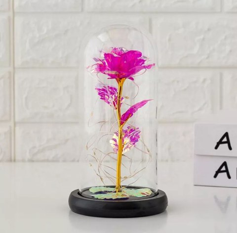 AG776A Wieczna róża w szkle led pink