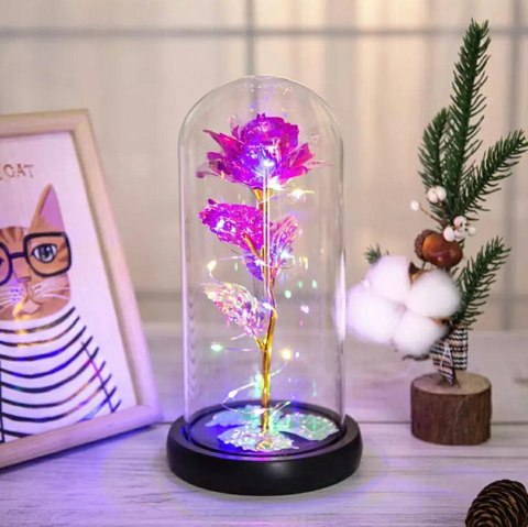 AG776A Wieczna róża w szkle led pink