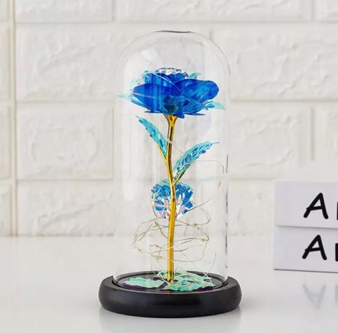 AG776B Wieczna róża w szkle led blue