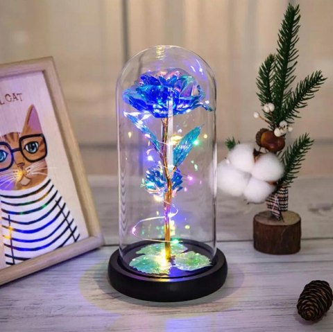 AG776B Wieczna róża w szkle led blue