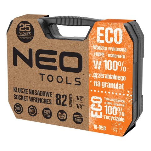 Klucze nasadowe 1/2", 1/4" , zestaw 82 szt. ECO
