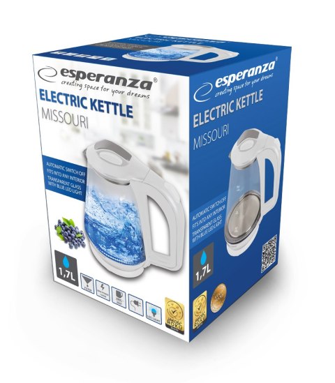 EKK024W Esperanza czajnik elektryczny szklany missouri 1.7 l biały