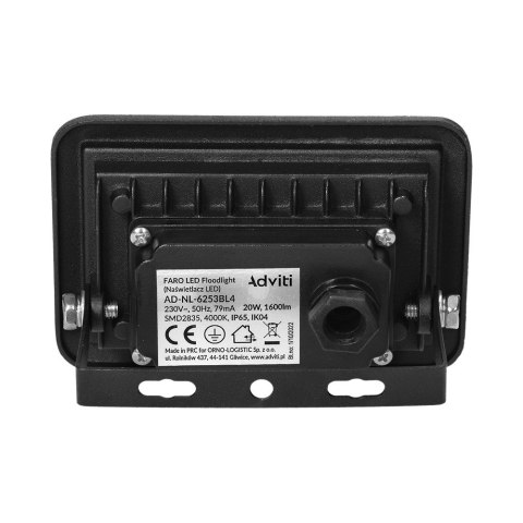 FARO LED naświetlacz 20W, 1600lm, IP65, 4000K, aluminium + szkło