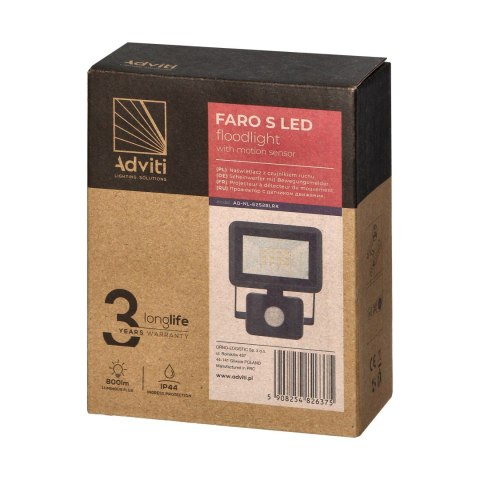 FARO S LED naświetlacz z PIR 10W, 800lm, IP44, 4000K, aluminium + szkło