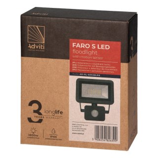 FARO S LED naświetlacz z PIR 20W, 1600lm, IP44, 4000K, aluminium + szkło