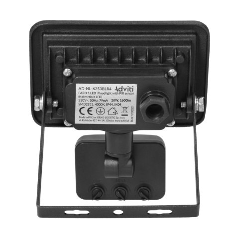 FARO S LED naświetlacz z PIR 20W, 1600lm, IP44, 4000K, aluminium + szkło
