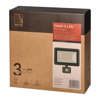 FARO S LED naświetlacz z PIR 50W, 4000lm, IP44, 4000K, aluminium + szkło