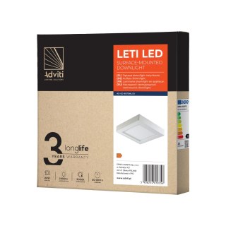 LETI LED 24W, oprawa downlight, natynkowa, kwadratowa, 1900lm, 3000K, biała, wbudowany zasilacz LED