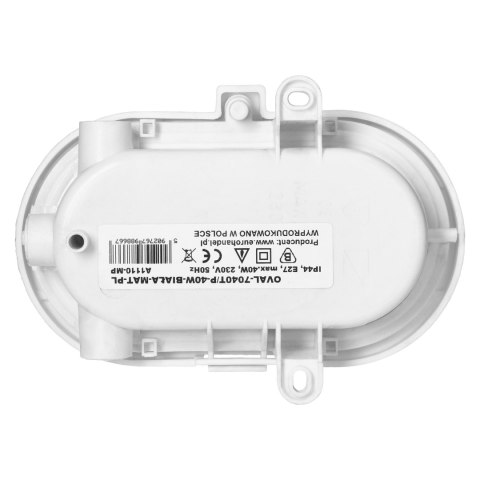 OVAL 7040T/P, oprawa oświetleniowa, 40W, E27, IP44, IK10, klosz poliwęglan matowy, podstawa polipropylen, siatka plastikowa, bia